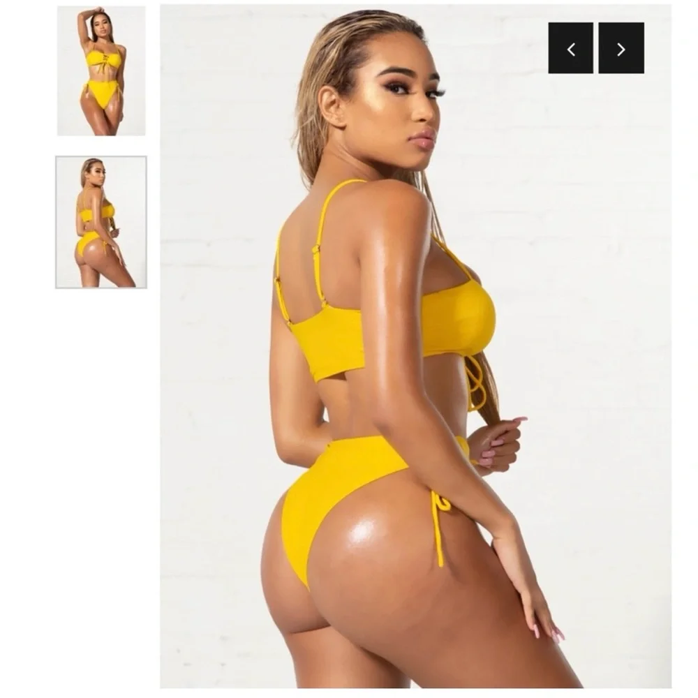 Yellow Lace-Up Bikini Set - Picture 2 of 3